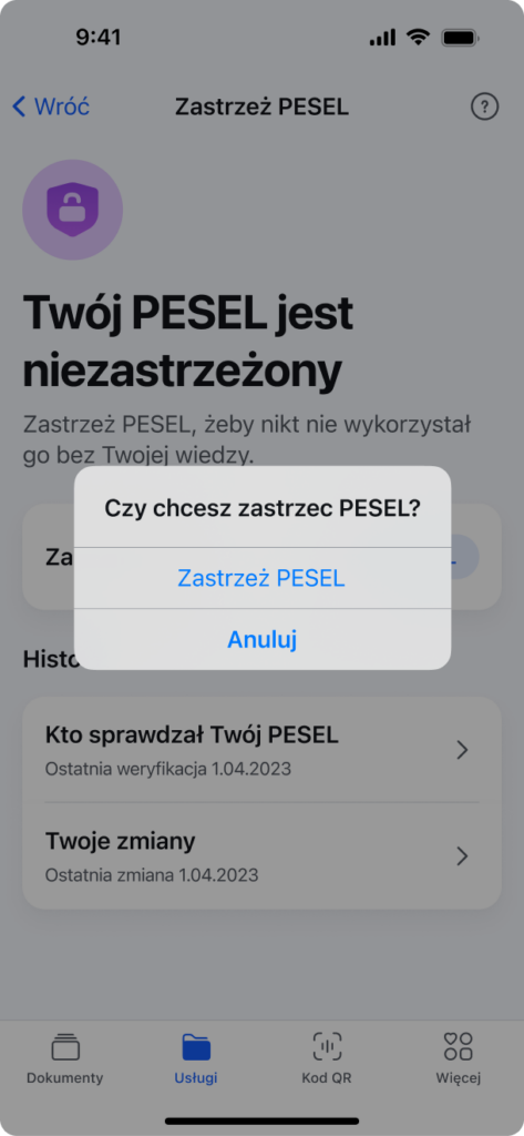 Zastrzeż PESEL - potwierdź